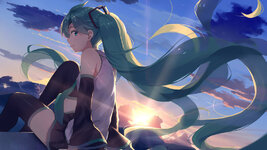 VOCALOID，初音未来，女孩，长发，天空，动漫壁.jpg